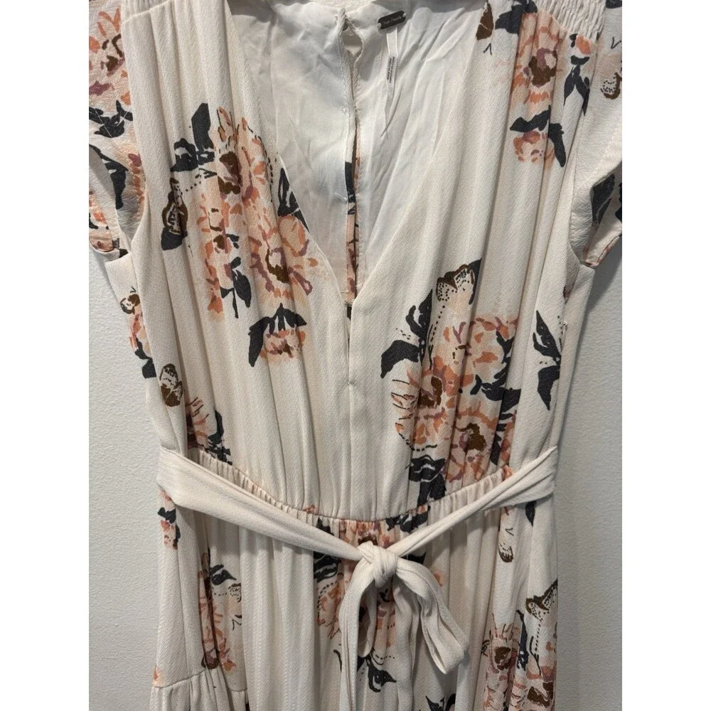 Free People All I Got Floral Printed Maxi Dress Ivory Pink Boho CottageCore Sz 6